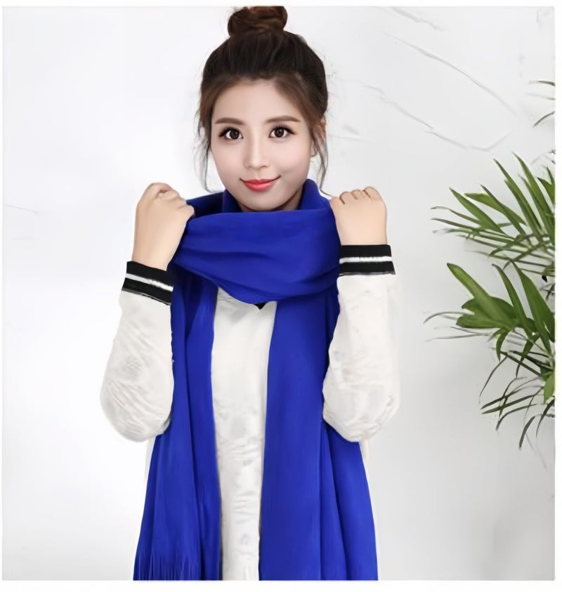 Wander Agio Women's Warm Long Scarves Winter Scarfs Pure Color Scarf Tassel Blue - Image 4
